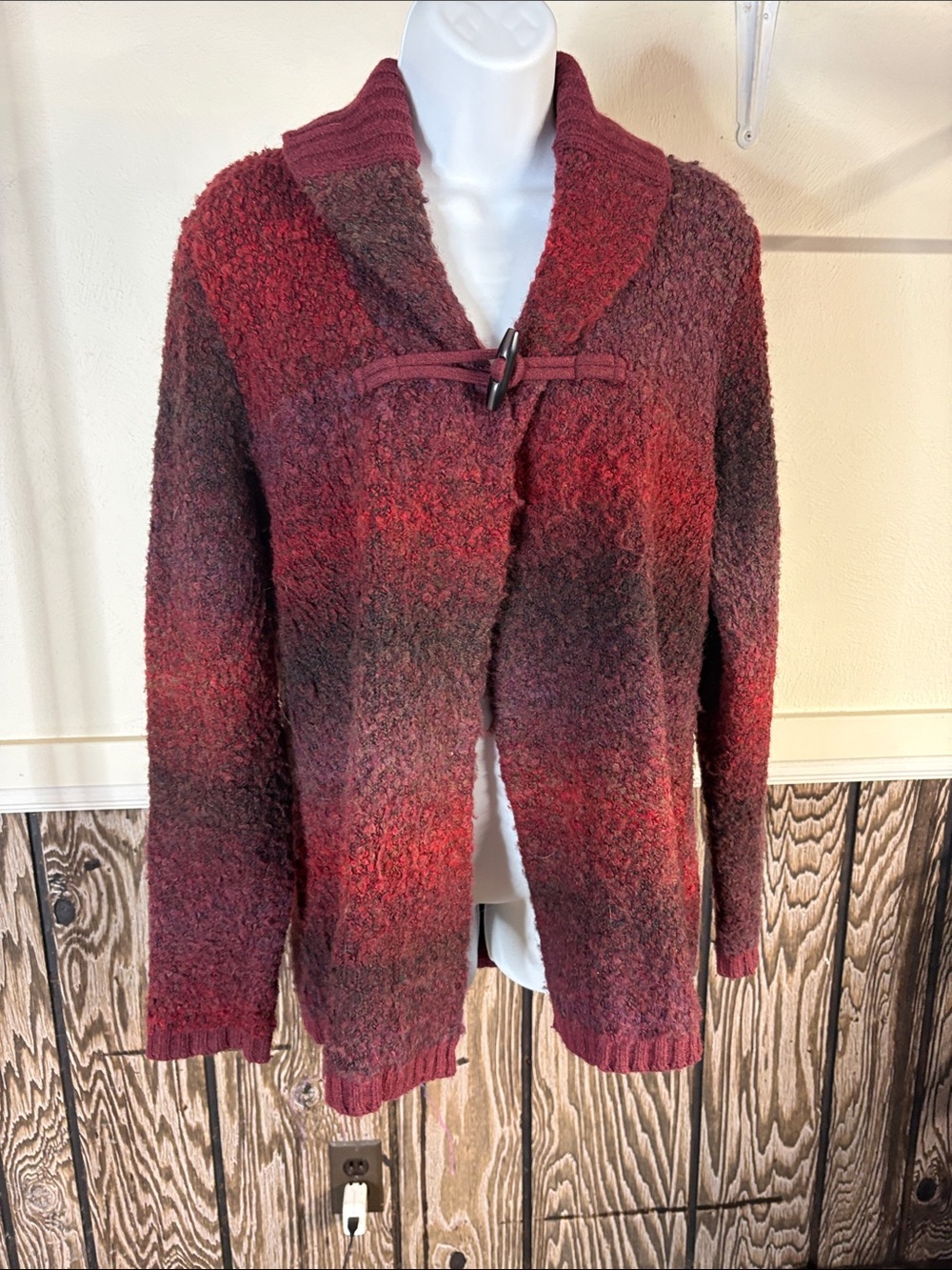 Woolrich Red Ombre Shawl-Collar Toggle Cardigan